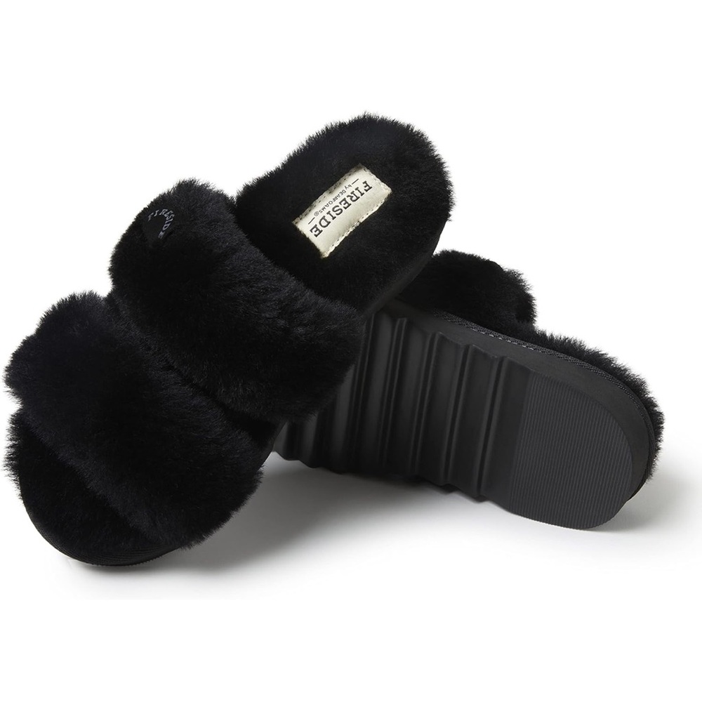 Fireside By Dearfoams Black Shearling Slippers